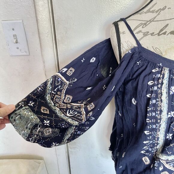Ecote Blouse Sz XS Cold Shoulder Hipster Bohemian Boho Coastal Cow Girl Rodeo - Picture 7 of 12
